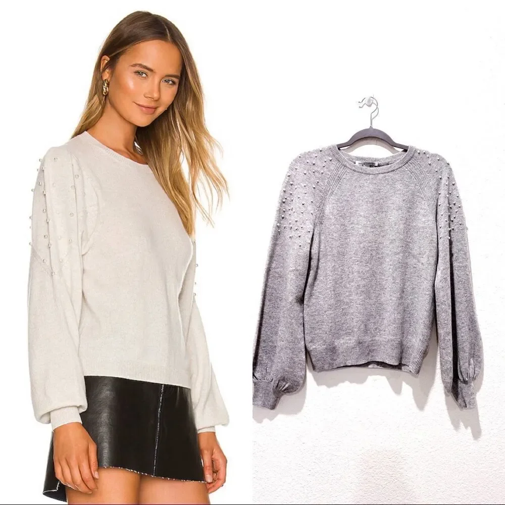 Autumn Cashmere Cashmere pearl Crewneck balloon sleeve Sweater Gray Size S